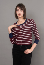 RD Style RD Style - Bruna Striped Crewneck Cardigan (Burgundy)