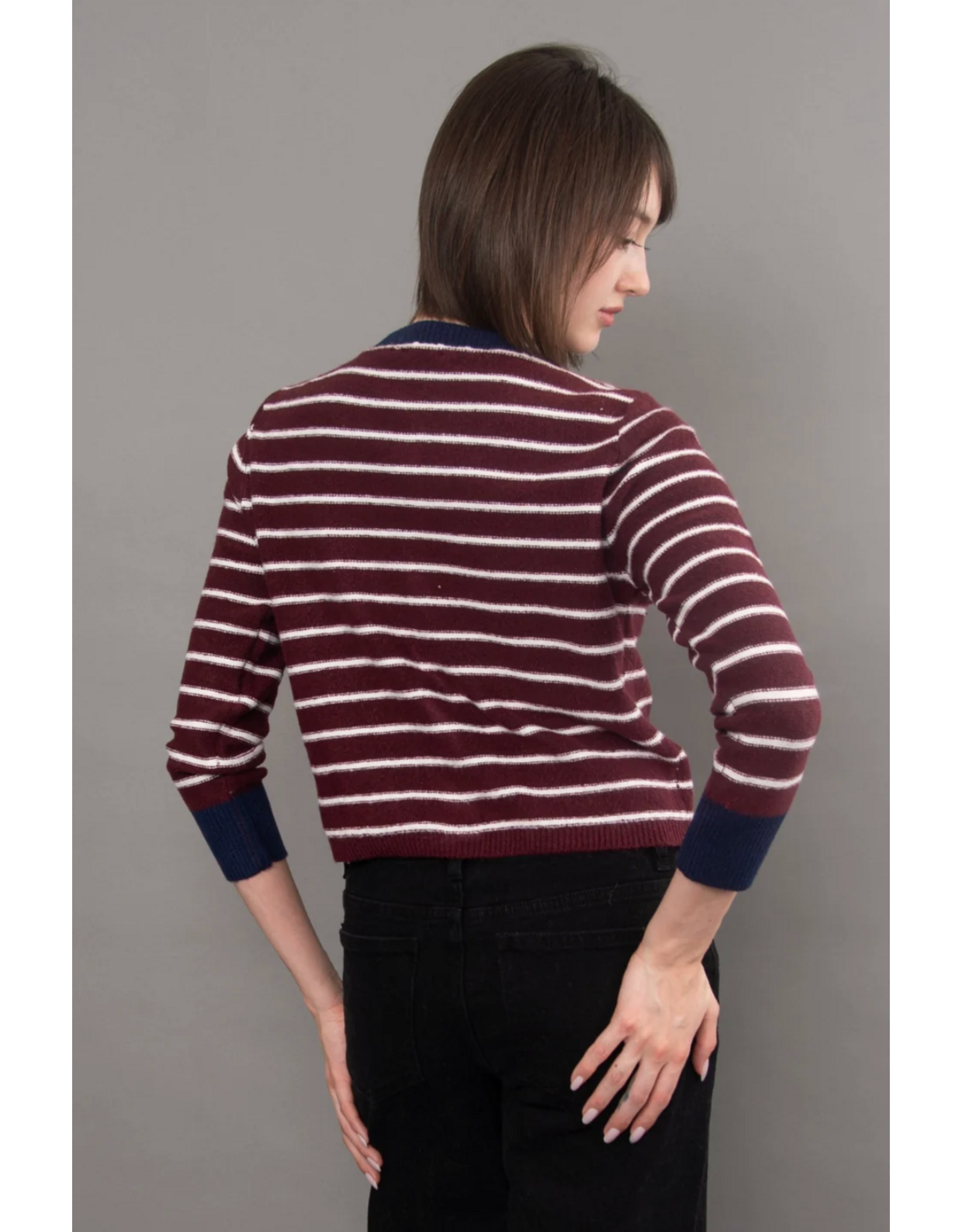 RD Style RD Style - Bruna Striped Crewneck Cardigan (Burgundy)