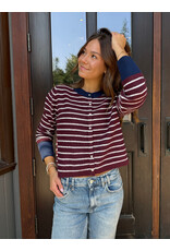 RD Style RD Style - Bruna Striped Crewneck Cardigan (Burgundy)