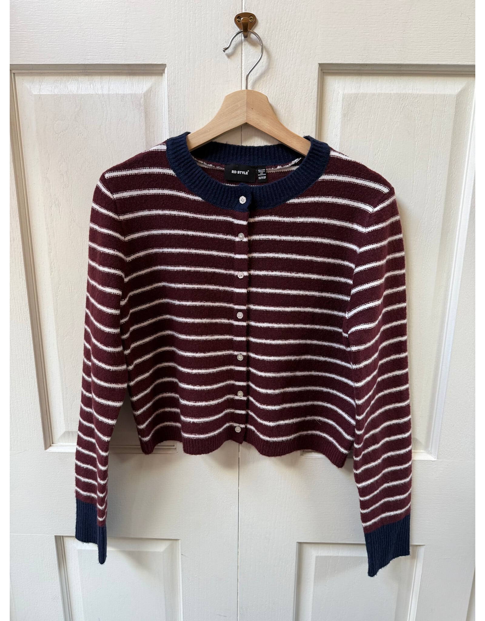 RD Style RD Style - Bruna Striped Crewneck Cardigan (Burgundy)