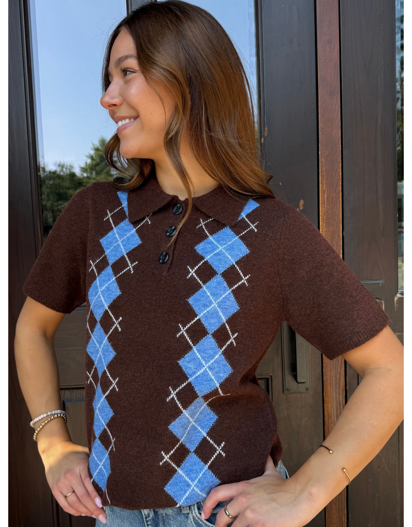 ICHI ICHI - Dasila Short Sleeve Polo Neck Sweater (Chicory)