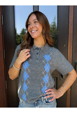 ICHI ICHI - Dasila Short Sleeve Polo Neck Sweater (Dark Grey)