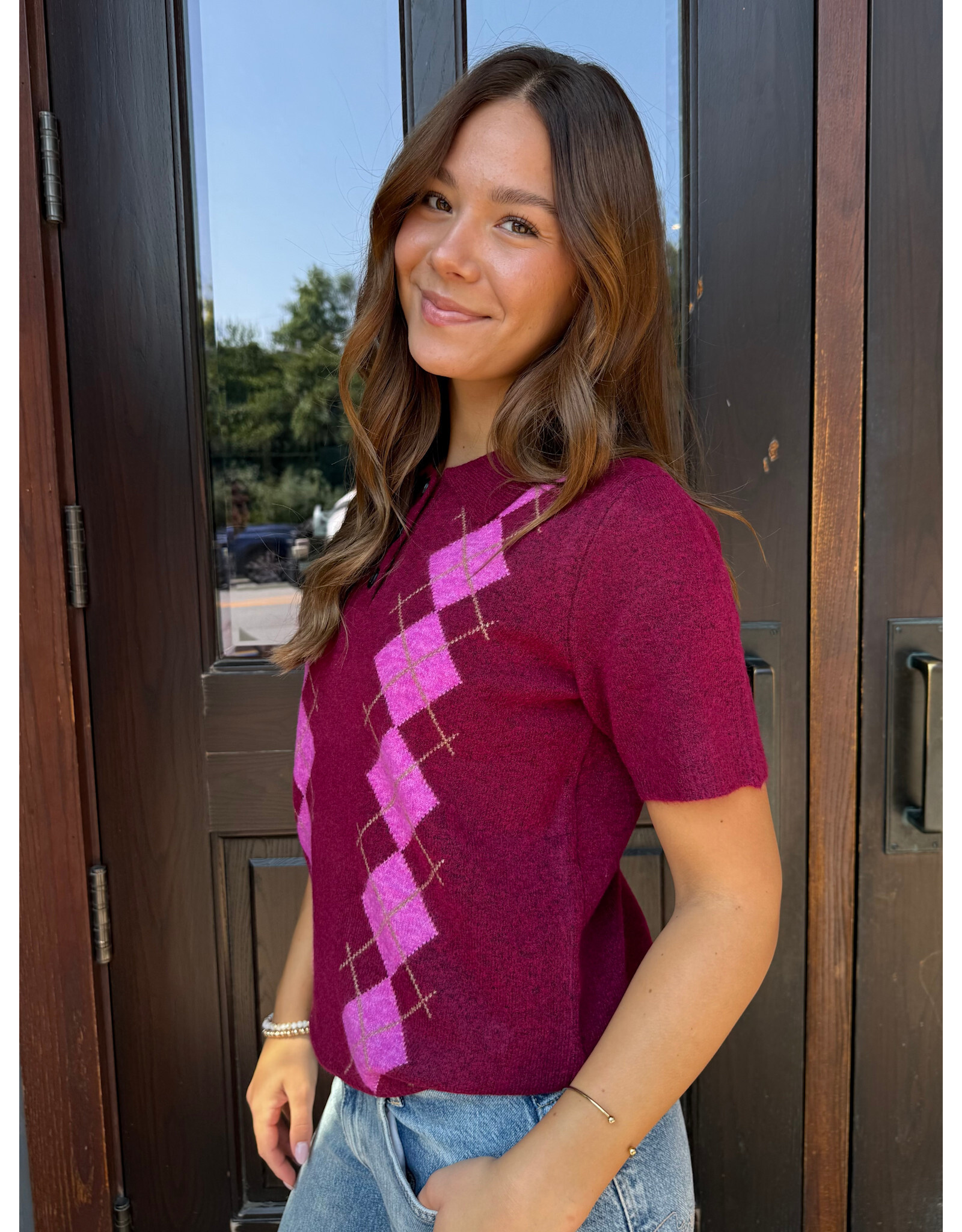ICHI ICHI - Dasila Short Sleeve Polo Neck Sweater (Rhododendron)