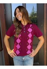 ICHI ICHI - Dasila Short Sleeve Polo Neck Sweater (Rhododendron)