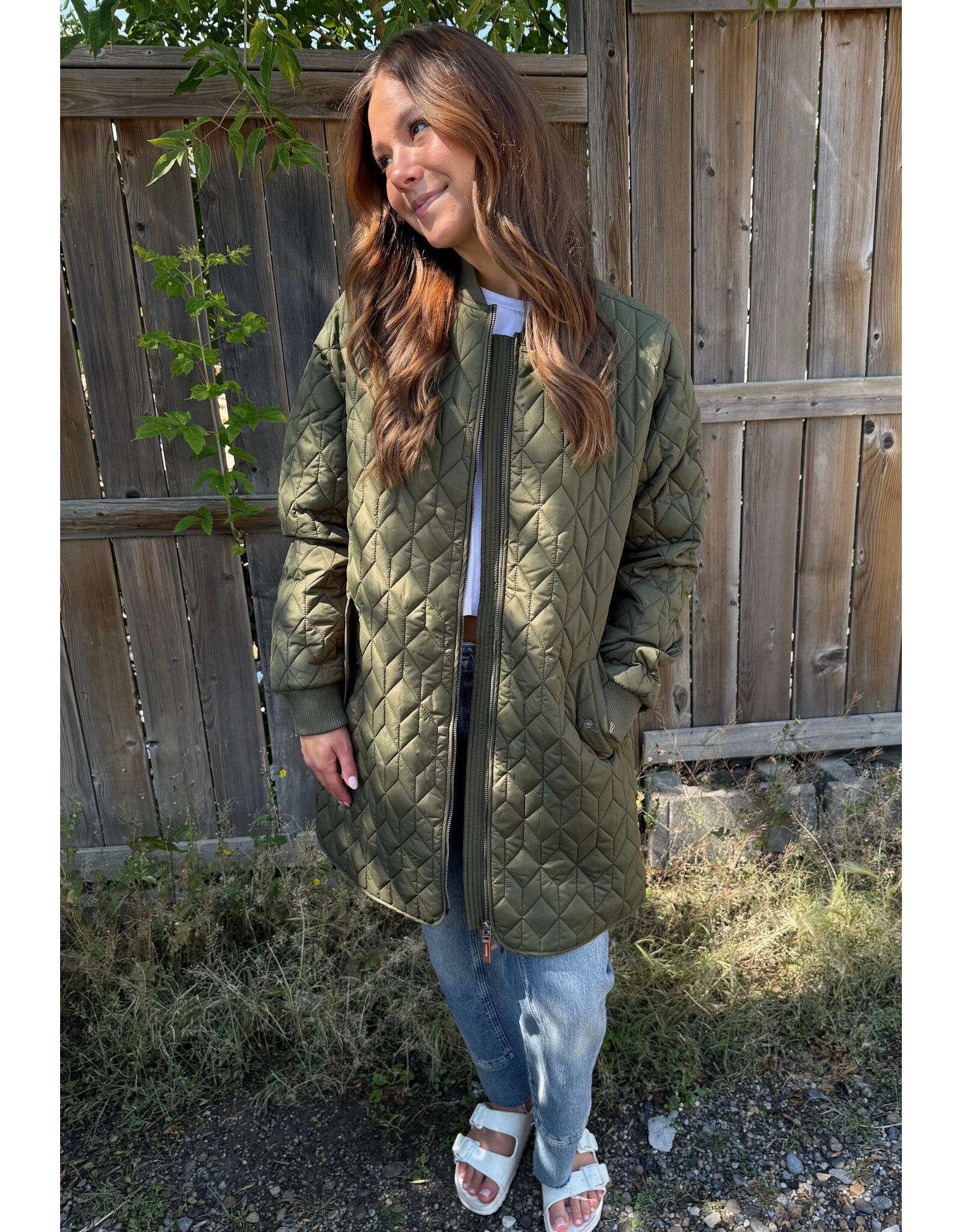 Kaffe Kaffe - Lelia Quilted Long Jacket (Olive Night)