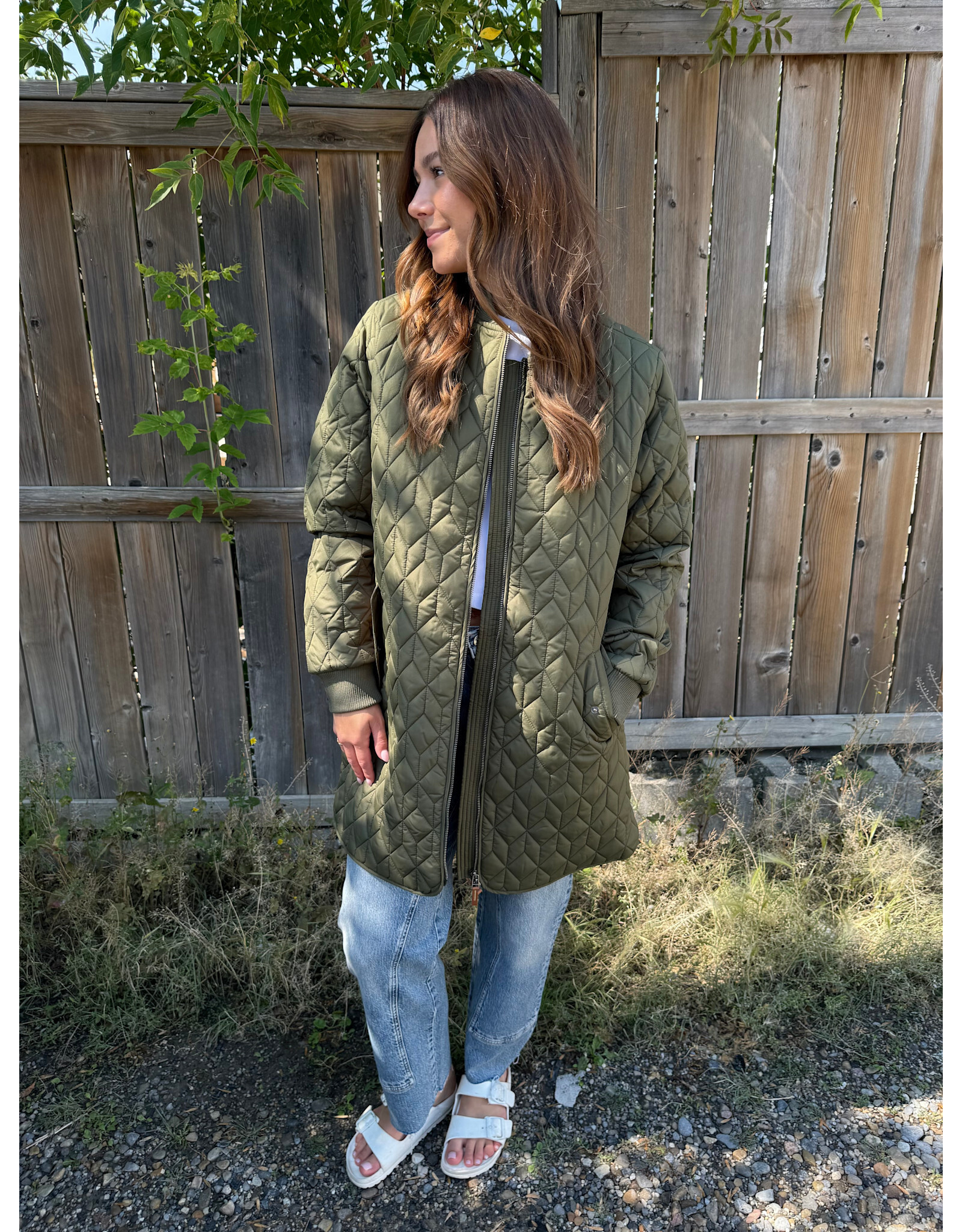 Kaffe Kaffe - Lelia Quilted Long Jacket (Olive Night)