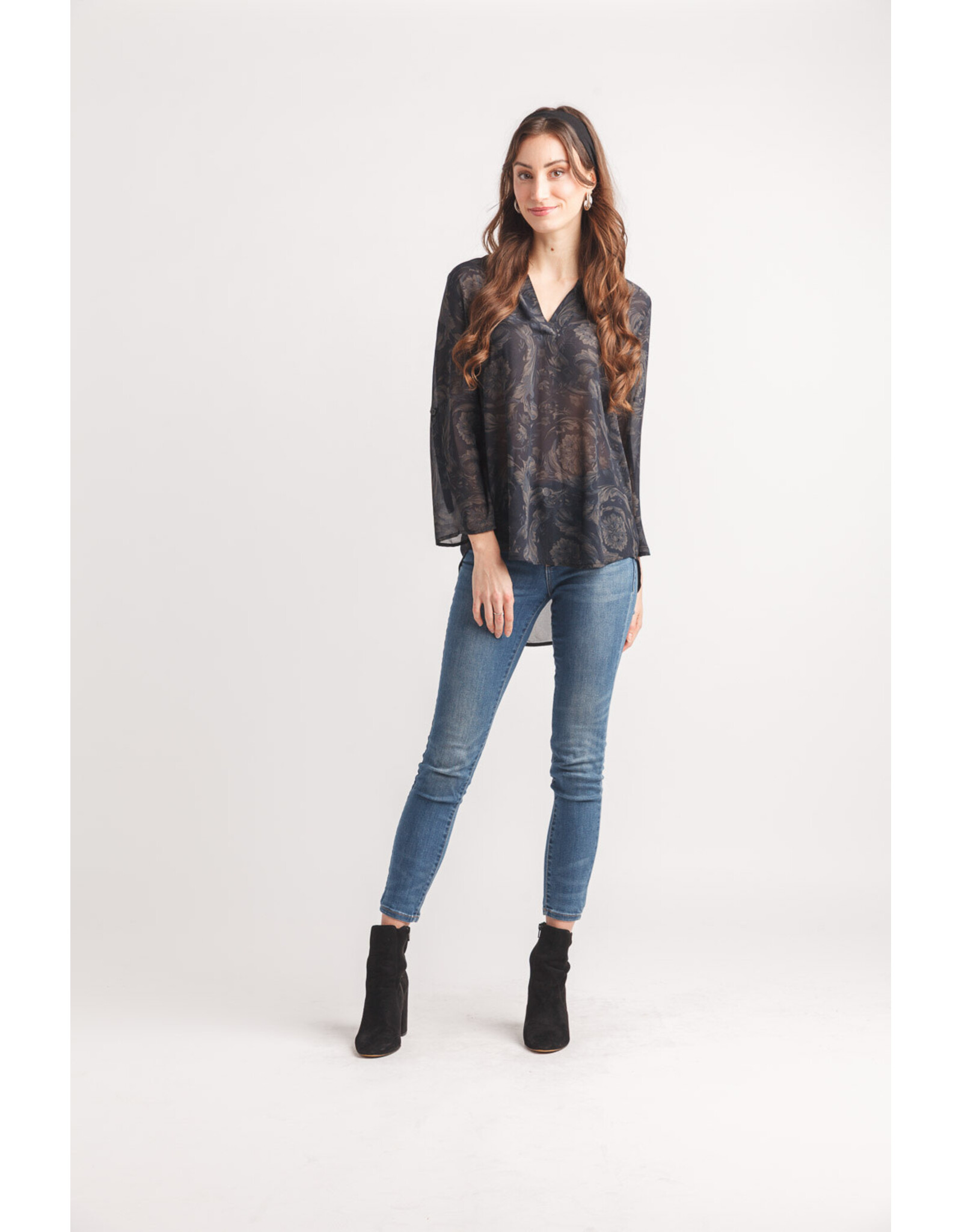 Papillon Papillon - Floral Tab Sleeve Shirt (Black)