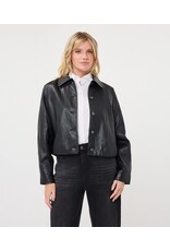 EsQualo EsQualo - Faux Leather Crinkle Jacket with Balloon Hem (Dark Grey)
