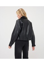 EsQualo EsQualo - Faux Leather Crinkle Jacket with Balloon Hem (Dark Grey)