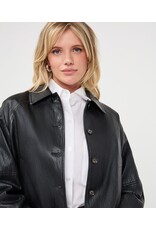 EsQualo EsQualo - Faux Leather Crinkle Jacket with Balloon Hem (Dark Grey)