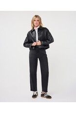 EsQualo EsQualo - Faux Leather Crinkle Jacket with Balloon Hem (Dark Grey)