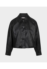 EsQualo EsQualo - Faux Leather Crinkle Jacket with Balloon Hem (Dark Grey)