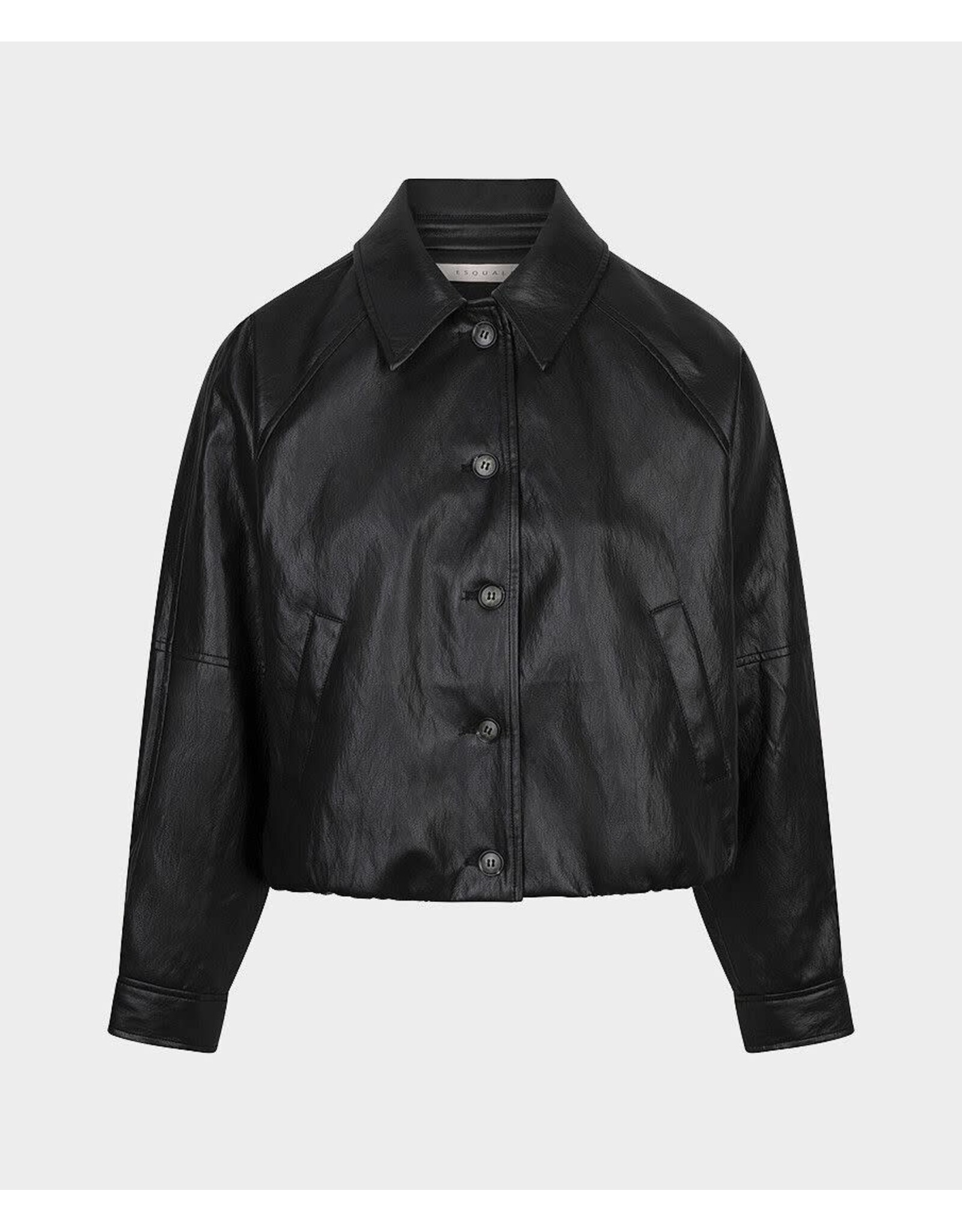 EsQualo EsQualo - Faux Leather Crinkle Jacket with Balloon Hem (Dark Grey)