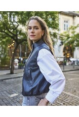 EsQualo EsQualo - Faux Leather Crinkle Vest with Balloon Hem (Dark Grey)