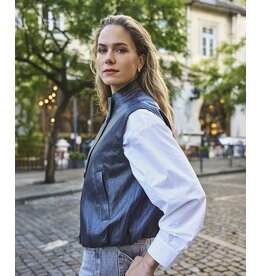 EsQualo EsQualo - Faux Leather Crinkle Vest with Balloon Hem (Dark Grey)