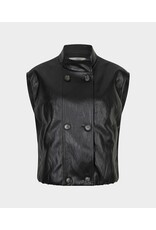 EsQualo EsQualo - Faux Leather Crinkle Vest with Balloon Hem (Dark Grey)
