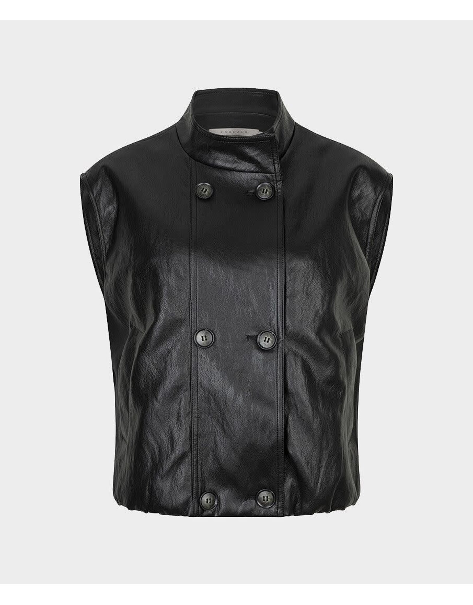 EsQualo EsQualo - Faux Leather Crinkle Vest with Balloon Hem (Dark Grey)