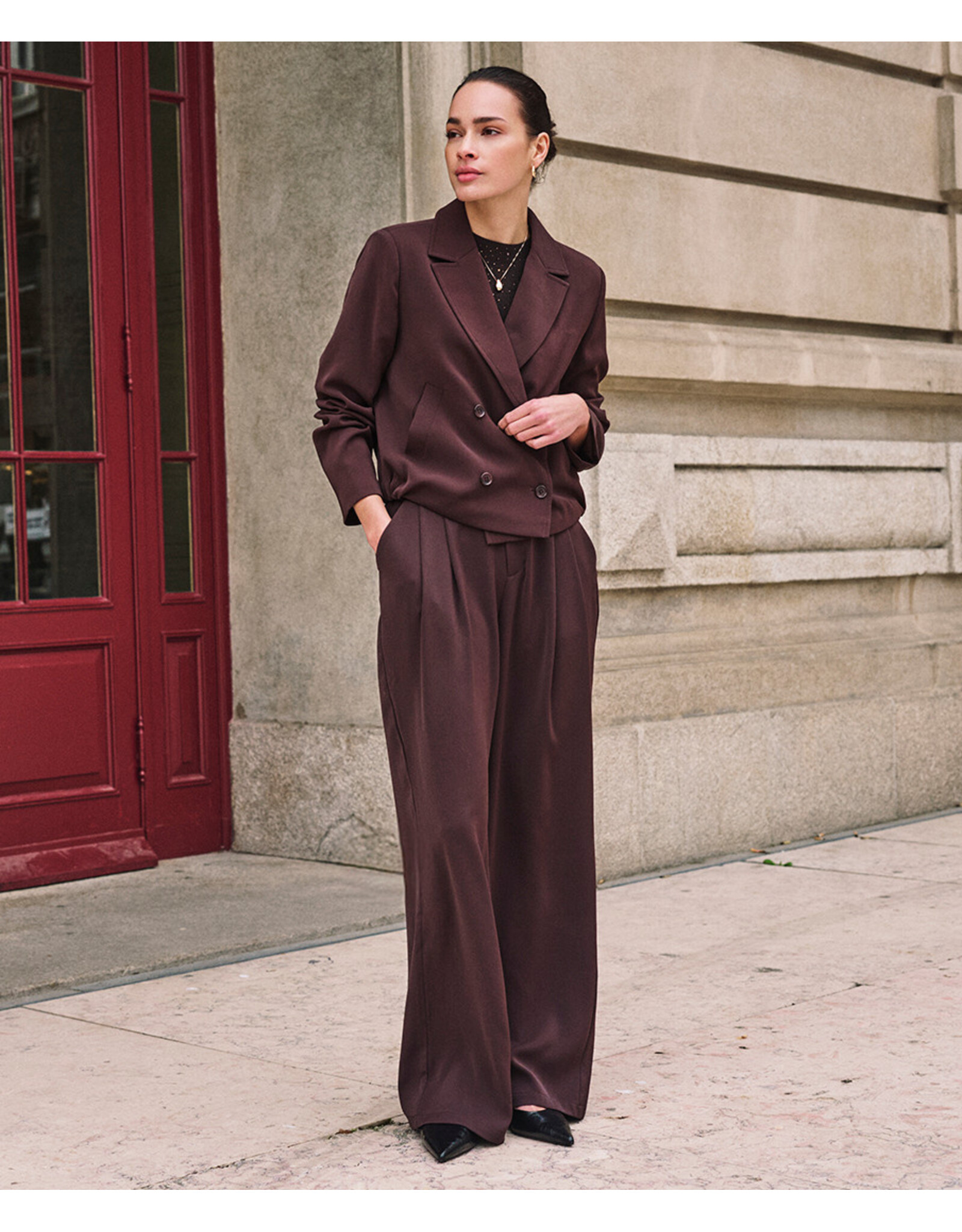 EsQualo EsQualo - Wide Leg Trousers (Cacao Brown)