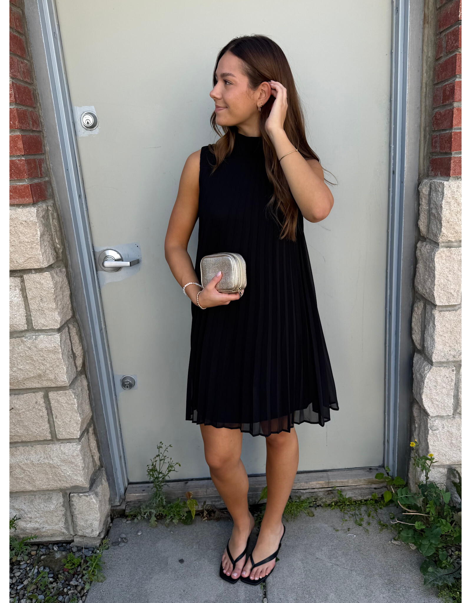 Papillon Papillon - Permanent Pleat Mock Neck Dress (Black)