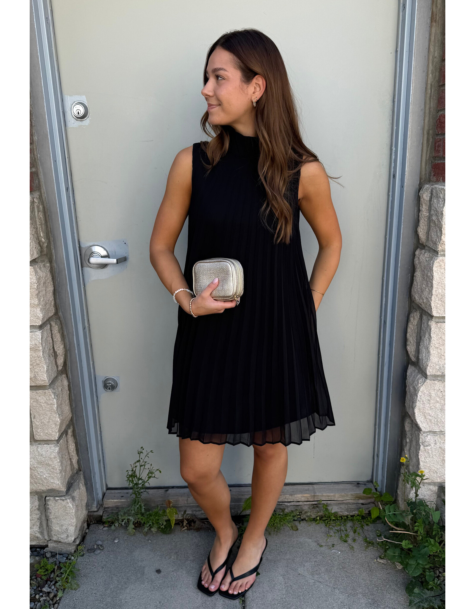 Papillon Papillon - Permanent Pleat Mock Neck Dress (Black)