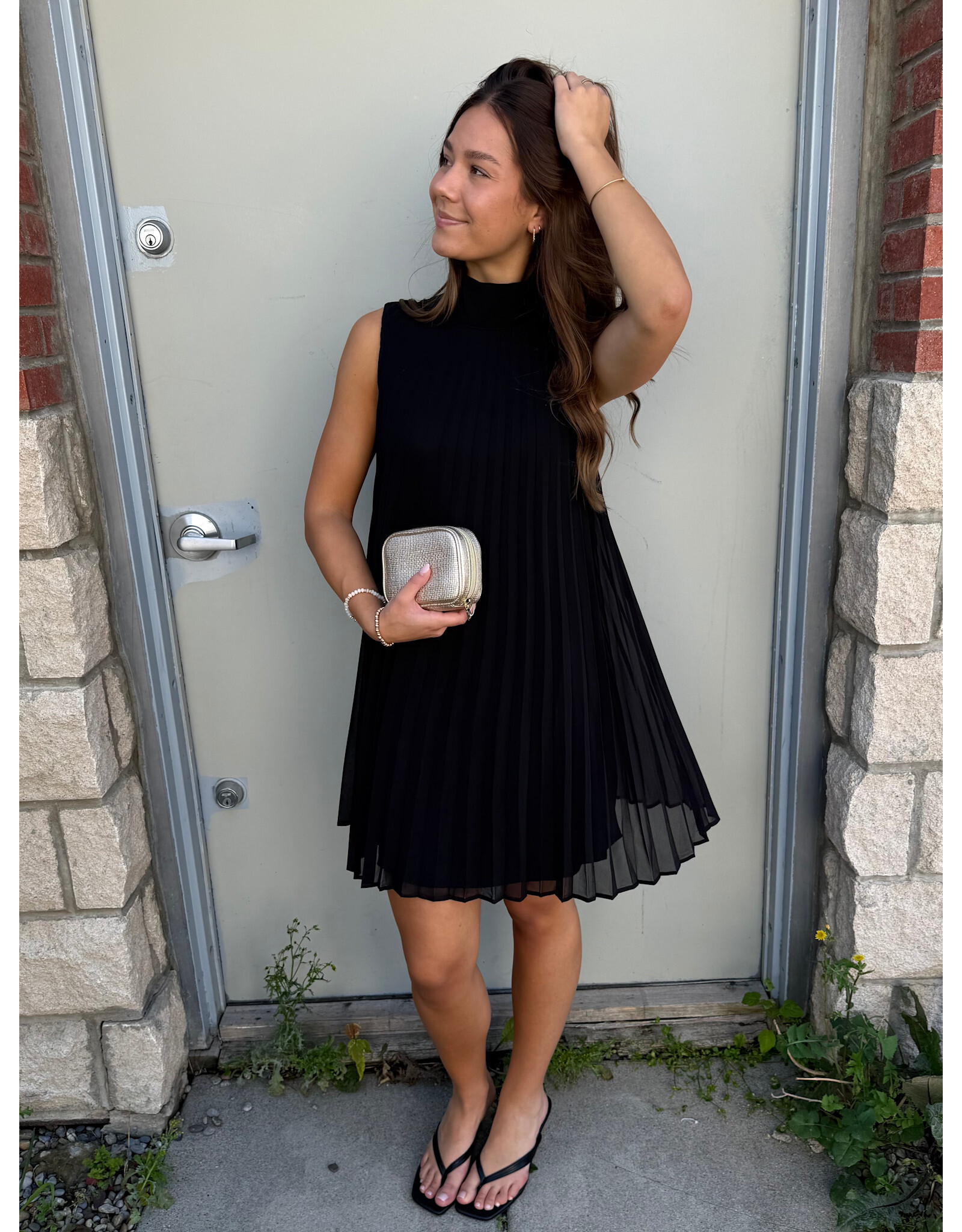Papillon Papillon - Permanent Pleat Mock Neck Dress (Black)