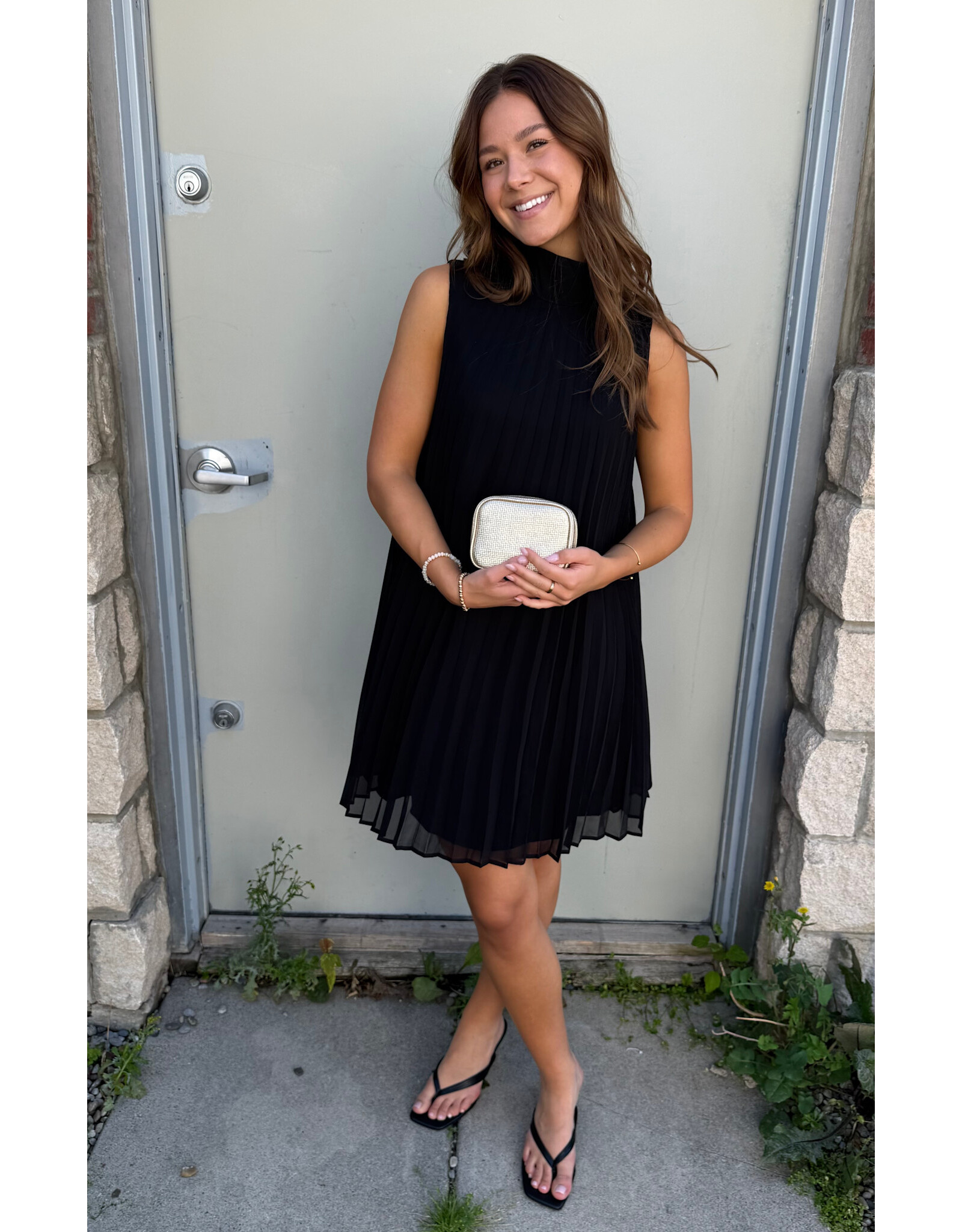 Papillon Papillon - Permanent Pleat Mock Neck Dress (Black)