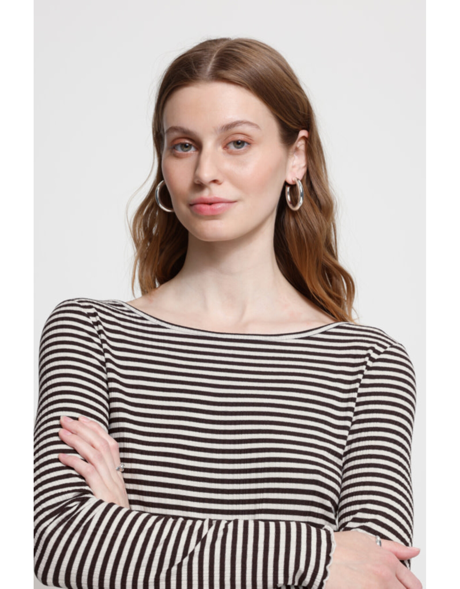 ICHI ICHI  - Cella Long Sleeve Striped Shirt (Chocolate)