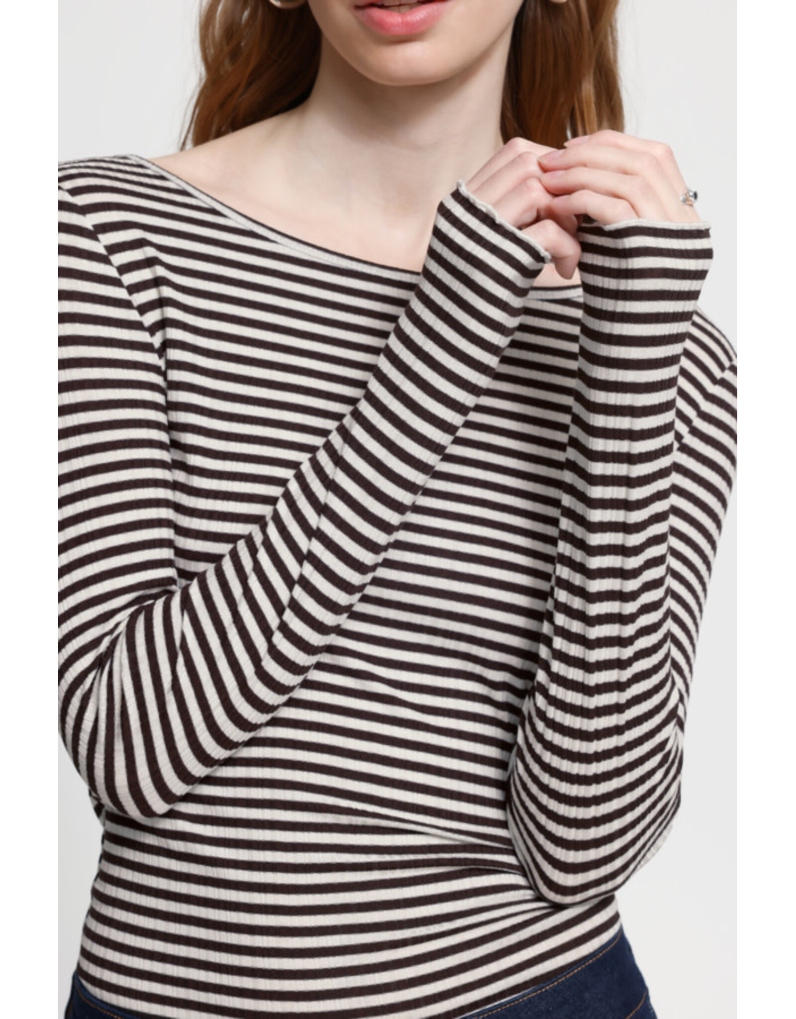 ICHI ICHI  - Cella Long Sleeve Striped Shirt (Chocolate)