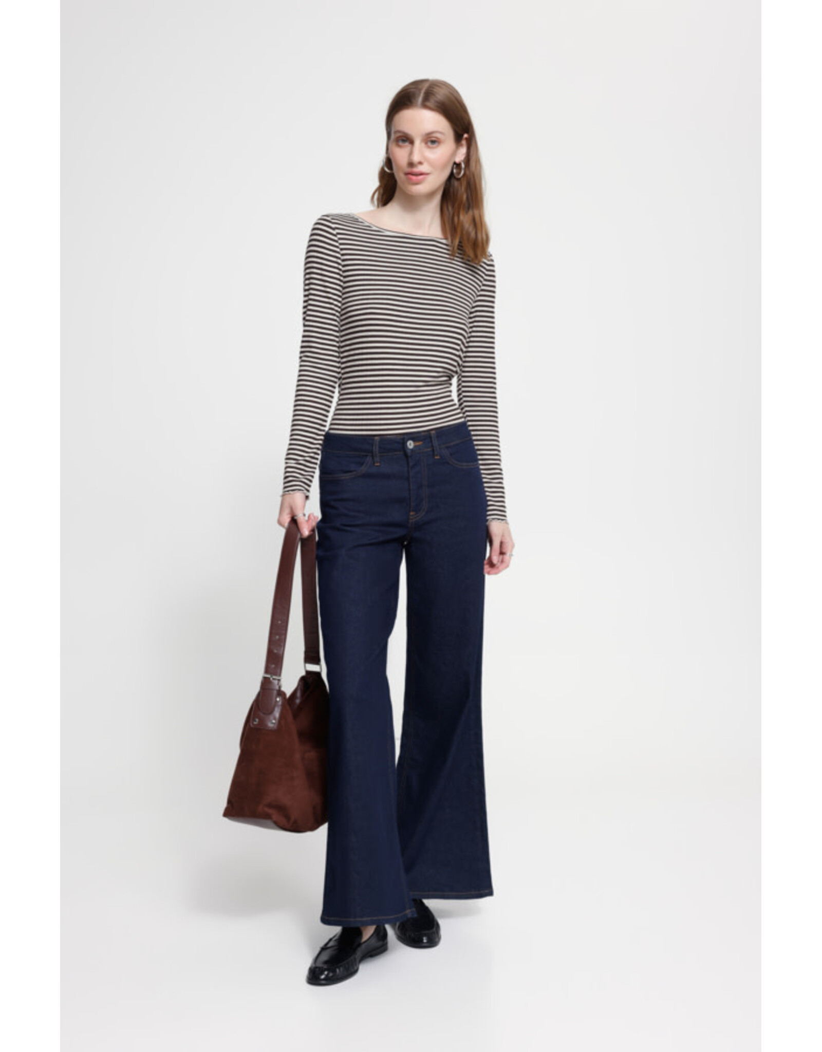 ICHI ICHI  - Cella Long Sleeve Striped Shirt (Chocolate)