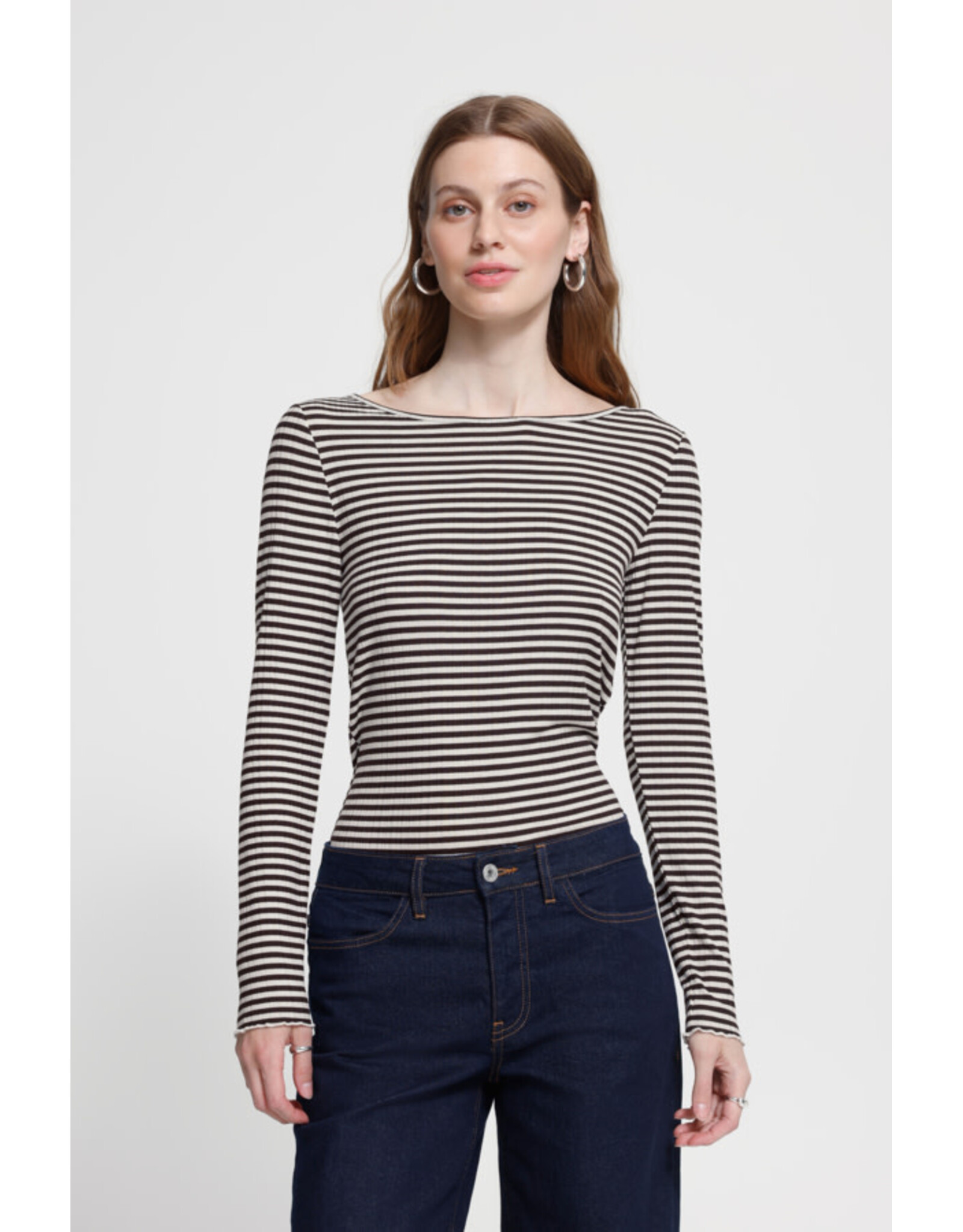 ICHI ICHI  - Cella Long Sleeve Striped Shirt (Chocolate)