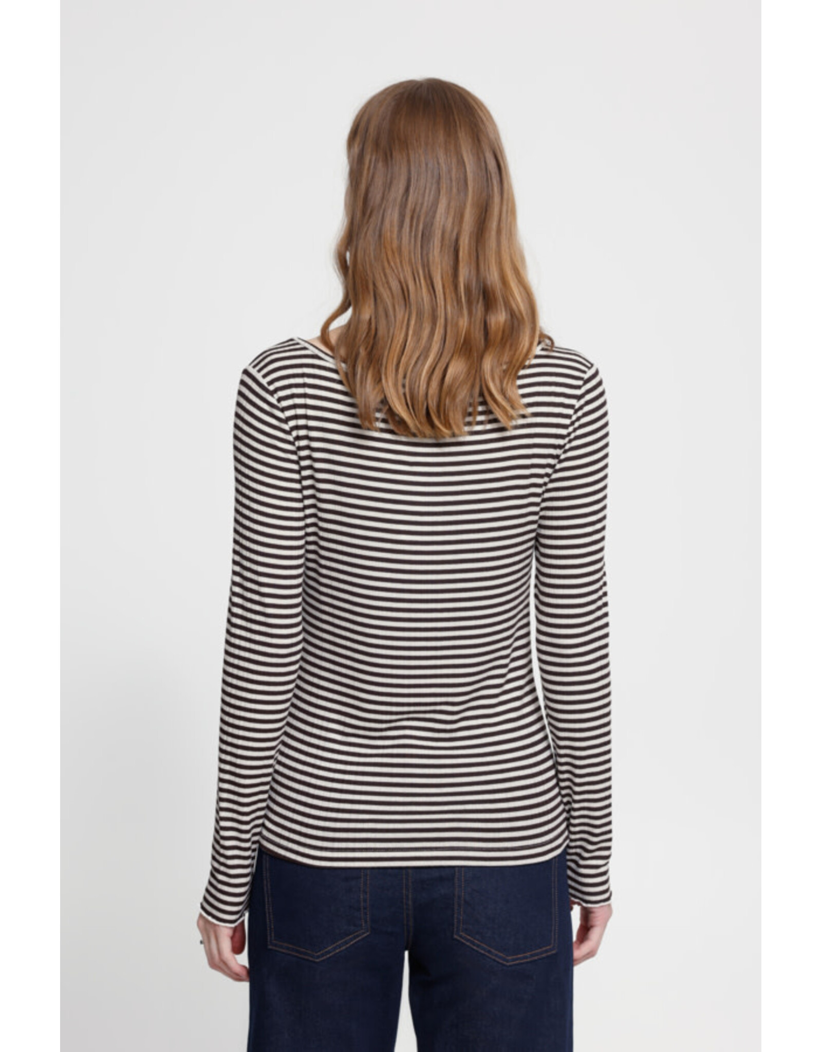 ICHI ICHI  - Cella Long Sleeve Striped Shirt (Chocolate)