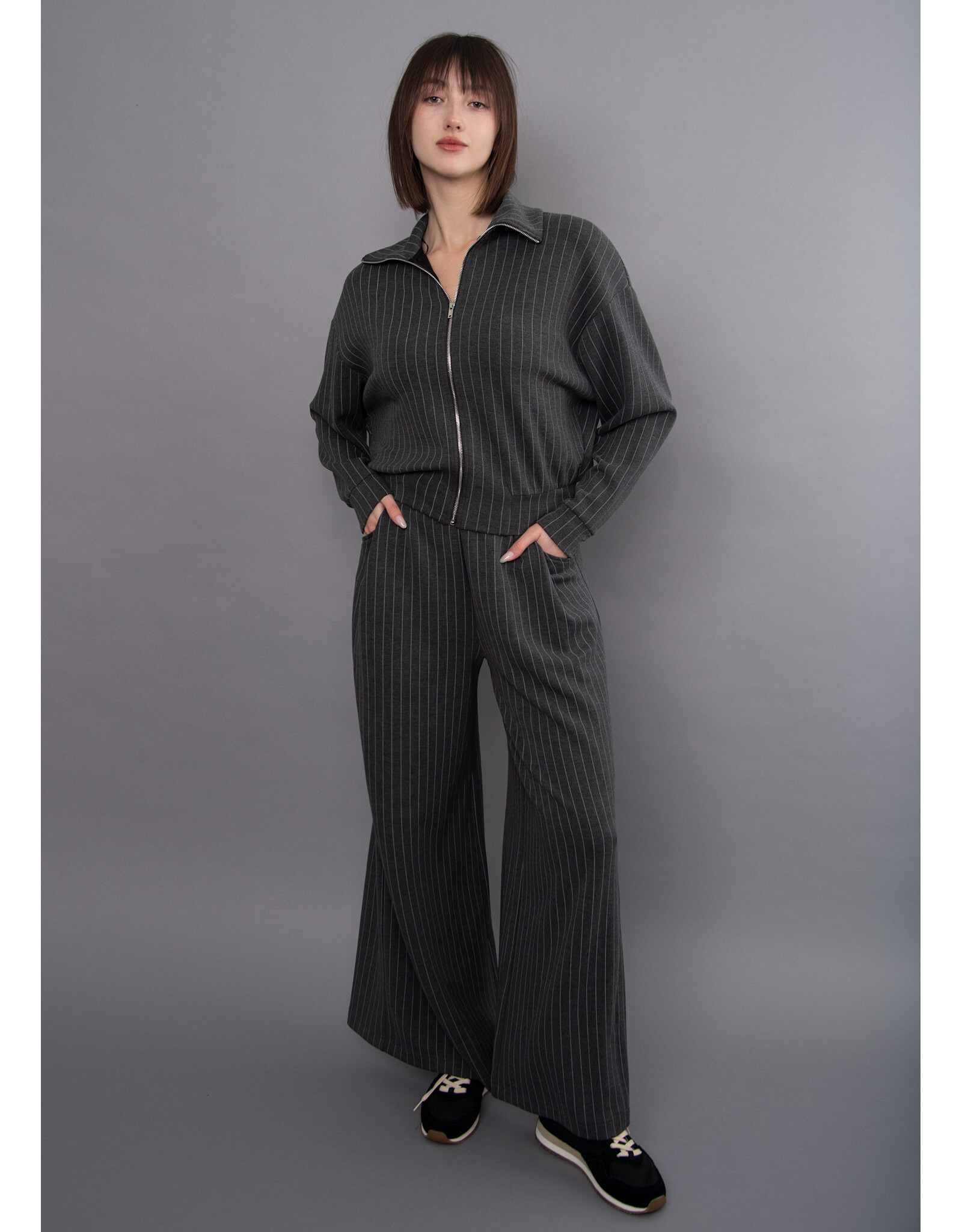 RD Style RD Style - Caressa Striped Soft Knit Wide Leg Pant (Charcoal)