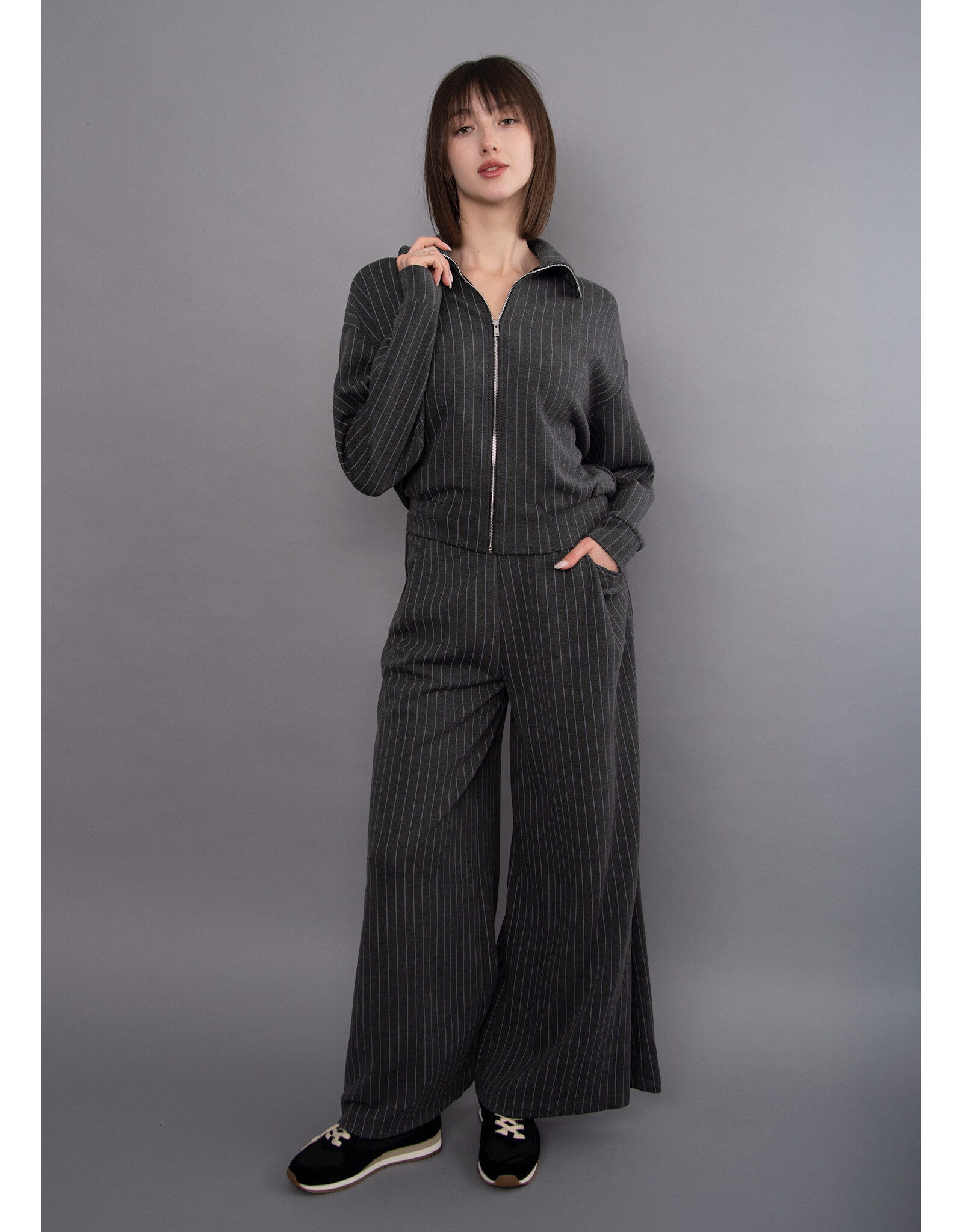RD Style RD Style - Caressa Striped Soft Knit Wide Leg Pant (Charcoal)