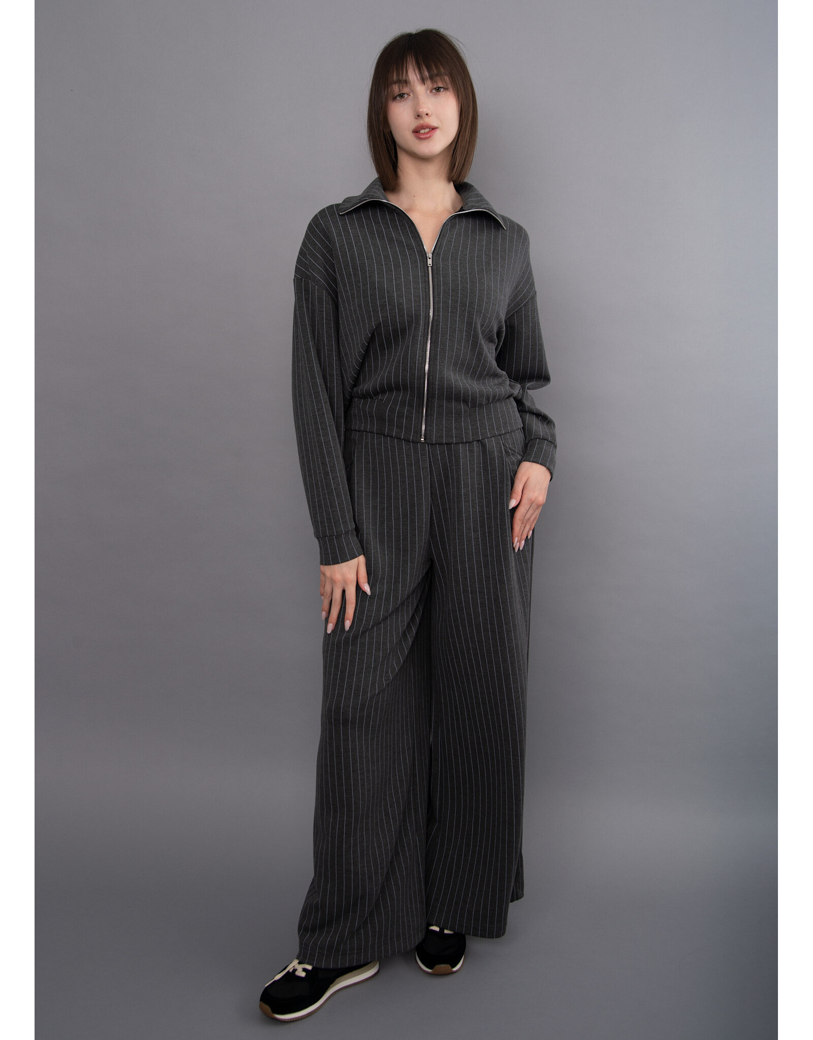 RD Style RD Style - Caressa Striped Soft Knit Wide Leg Pant (Charcoal)