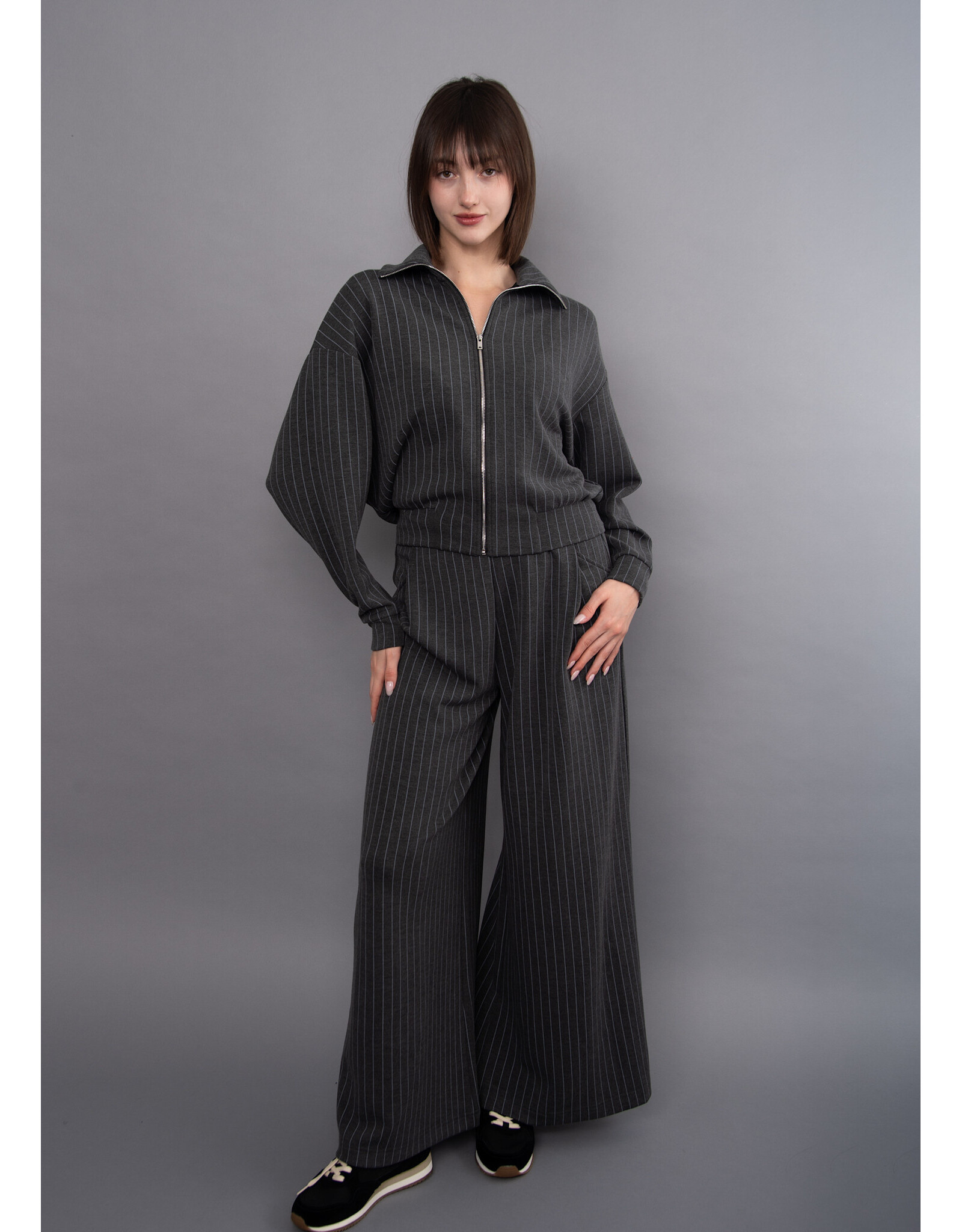 RD Style RD Style - Caressa Striped Soft Knit Wide Leg Pant (Charcoal)
