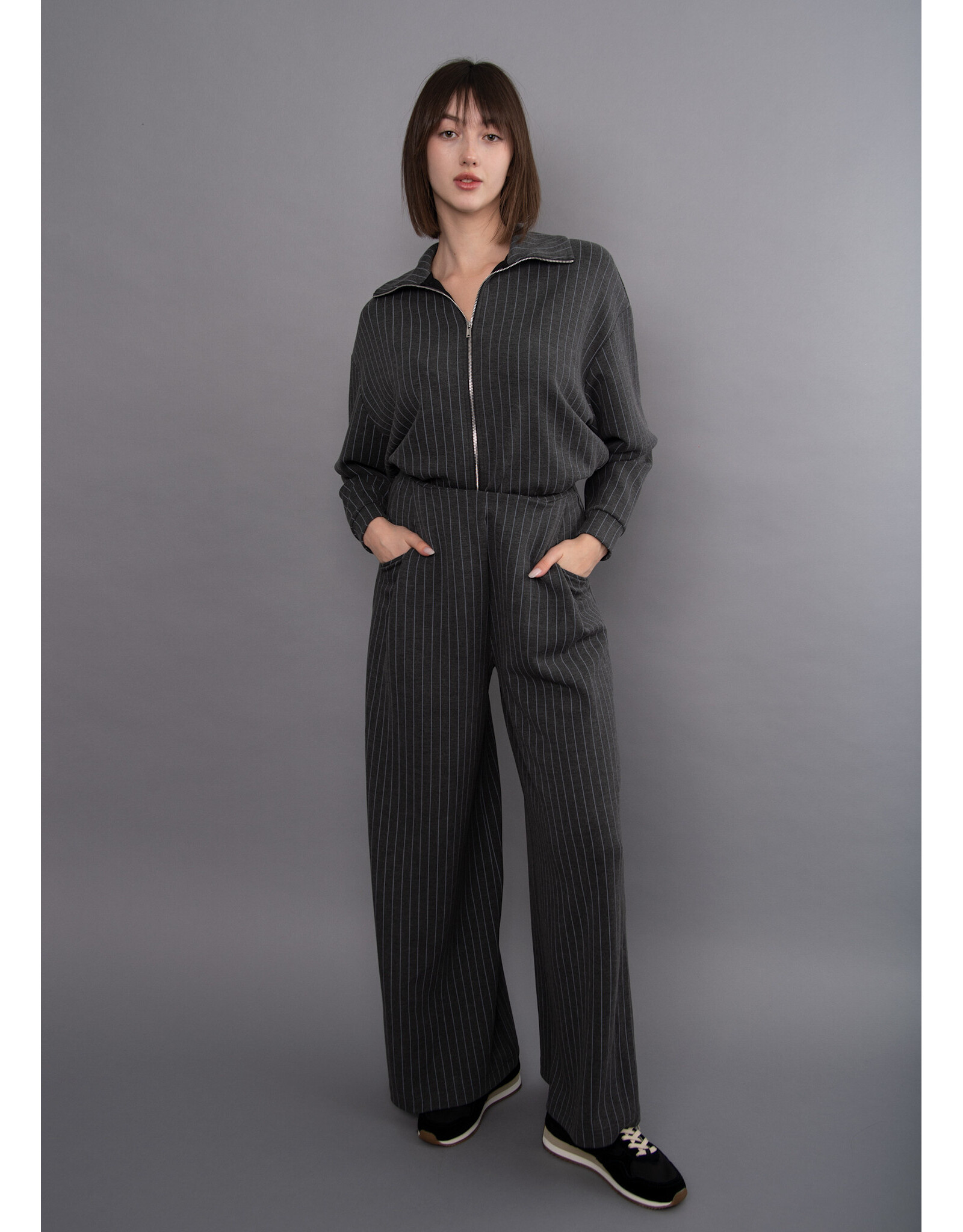 RD Style RD Style - Caressa Striped Soft Knit Wide Leg Pant (Charcoal)