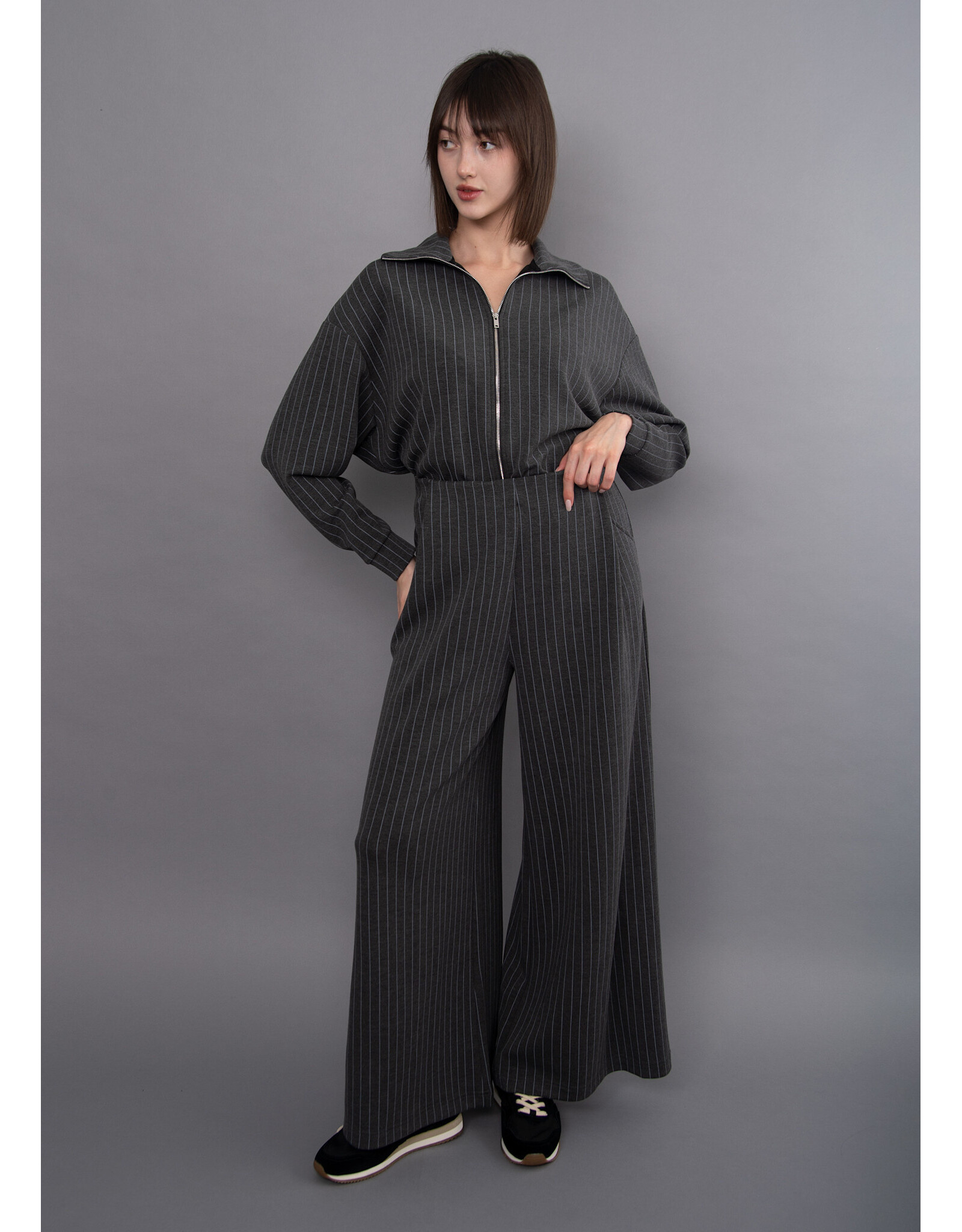 RD Style RD Style - Caressa Striped Soft Knit Wide Leg Pant (Charcoal)