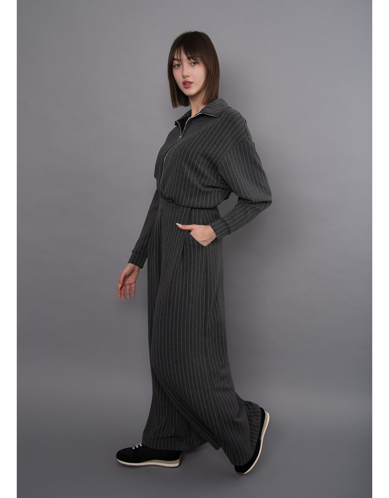 RD Style RD Style - Caressa Striped Soft Knit Wide Leg Pant (Charcoal)