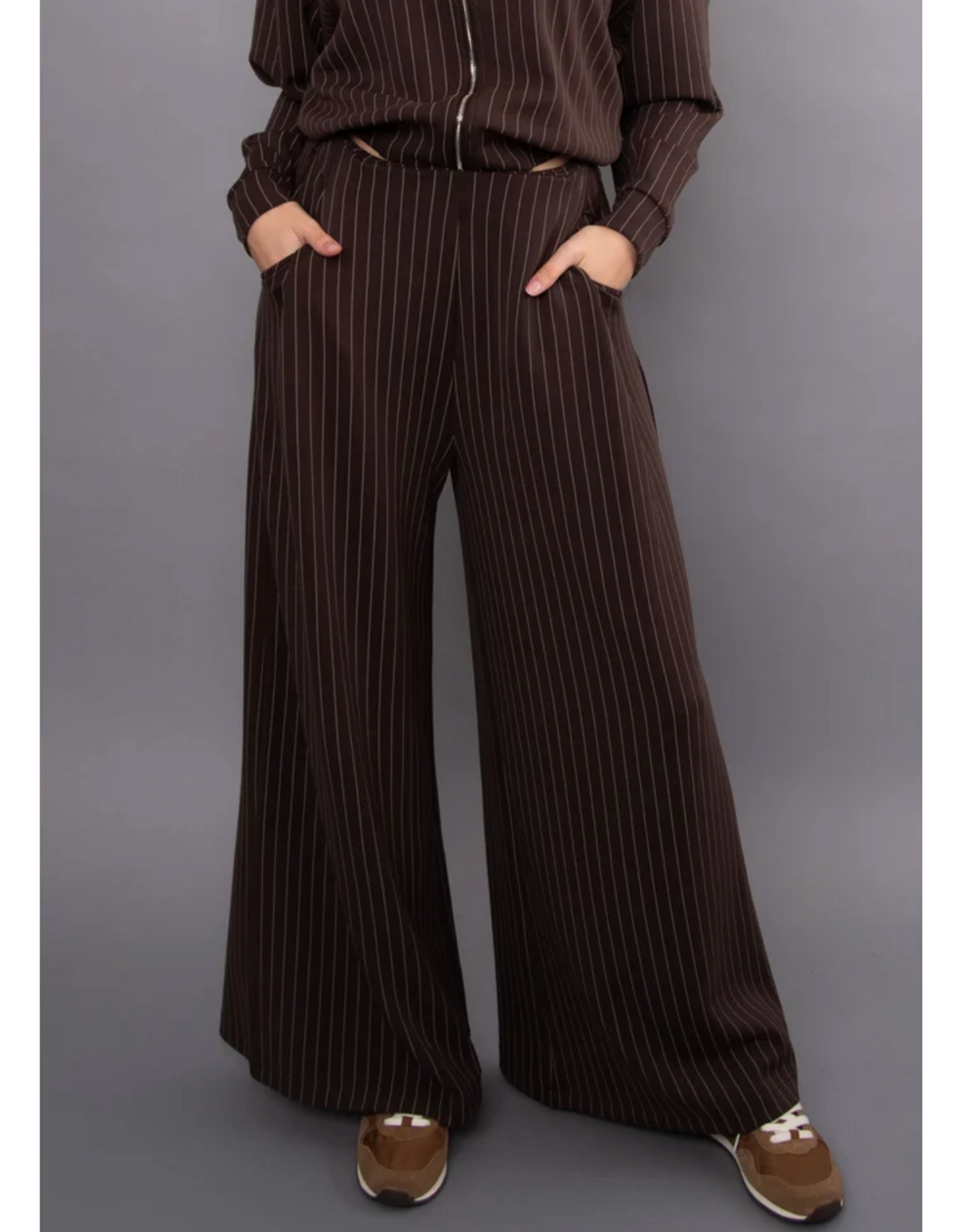 RD Style RD Style - Caressa Striped Soft Knit Wide Leg Pant (Brown)
