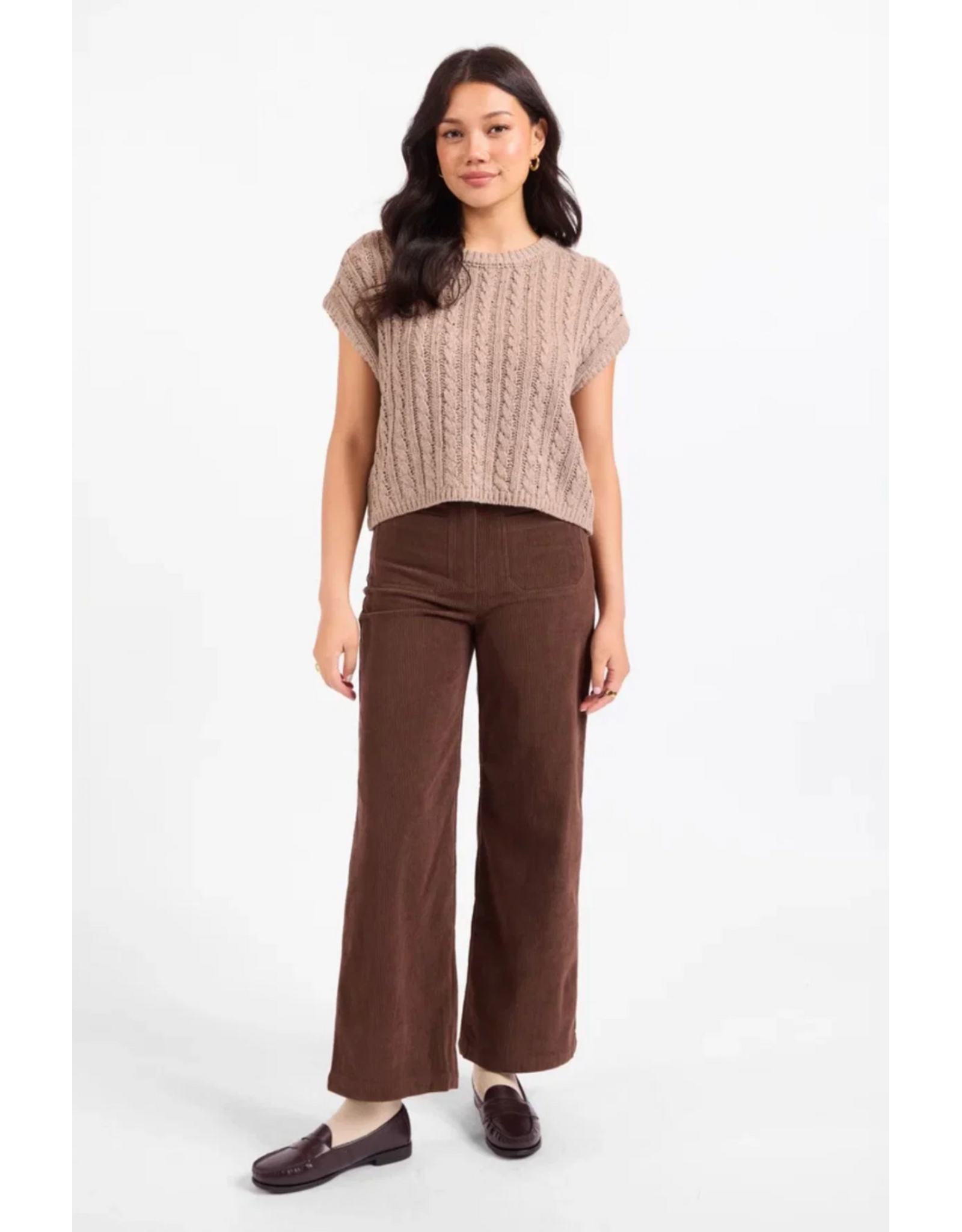 Sadie & Sage Sadie & Sage - Effortless Cable Knit Sweater Tank (Grey - Beige)