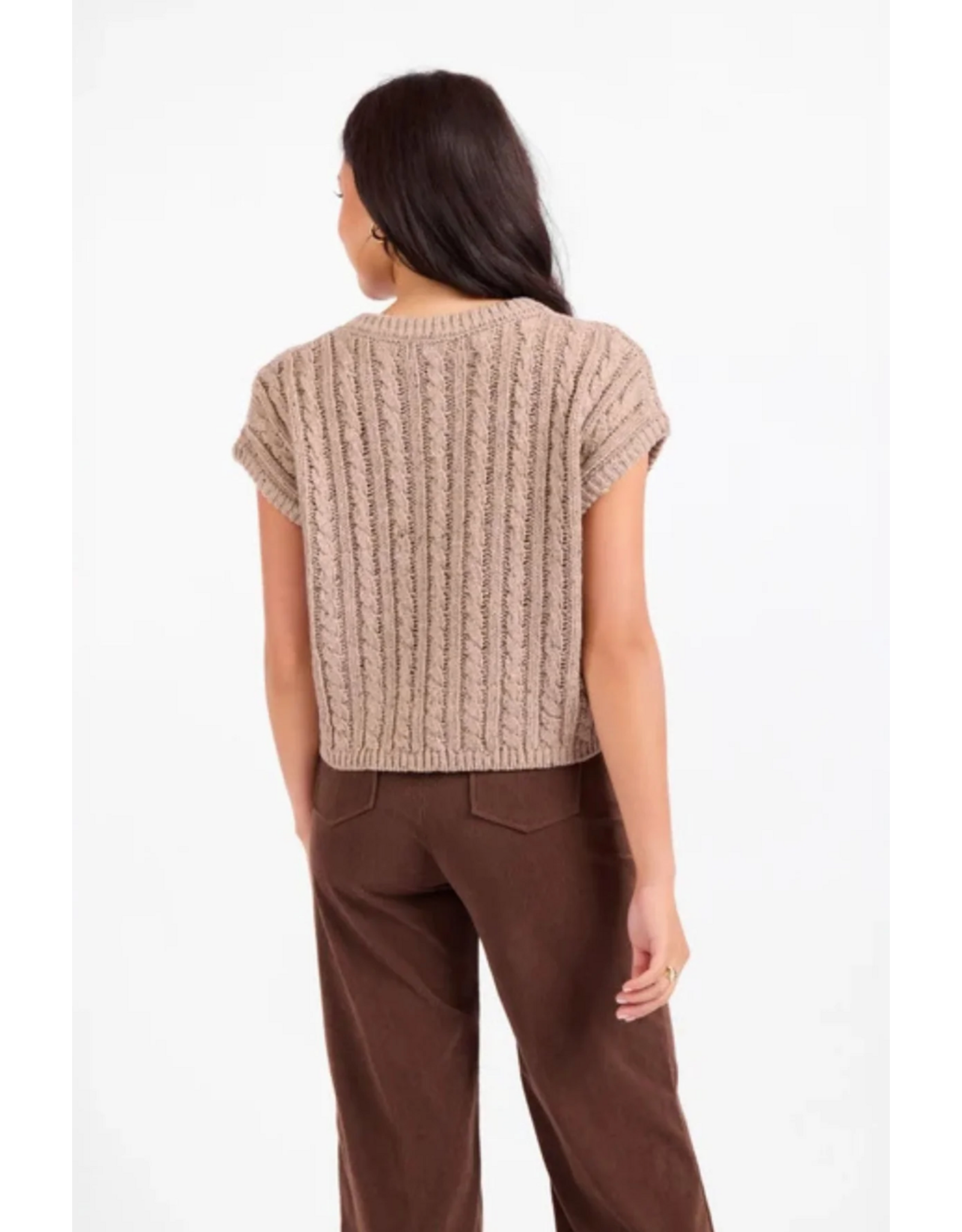 Sadie & Sage Sadie & Sage - Effortless Cable Knit Sweater Tank (Grey - Beige)