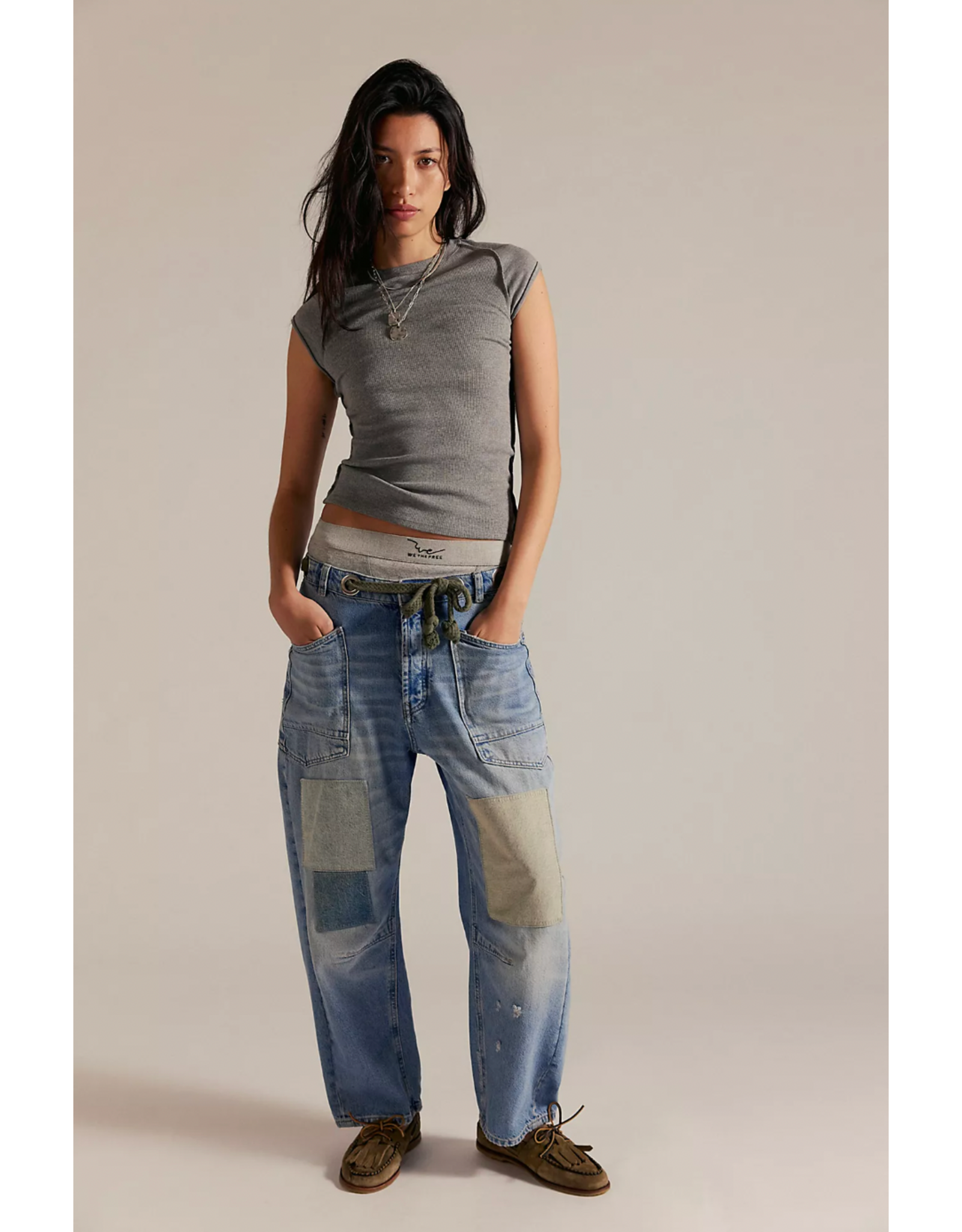 Free people Free People - Moxie Low Slung Pull on Barrel Jean (Truest Blue)