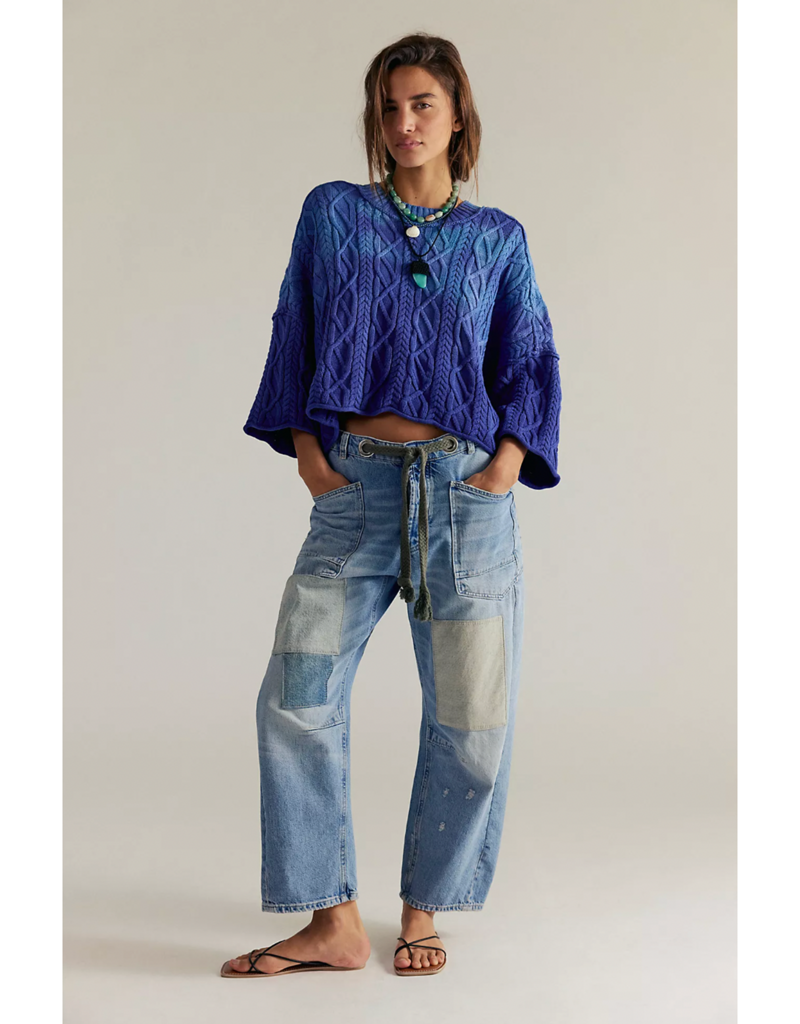 Free people Free People - Moxie Low Slung Pull on Barrel Jean (Truest Blue)