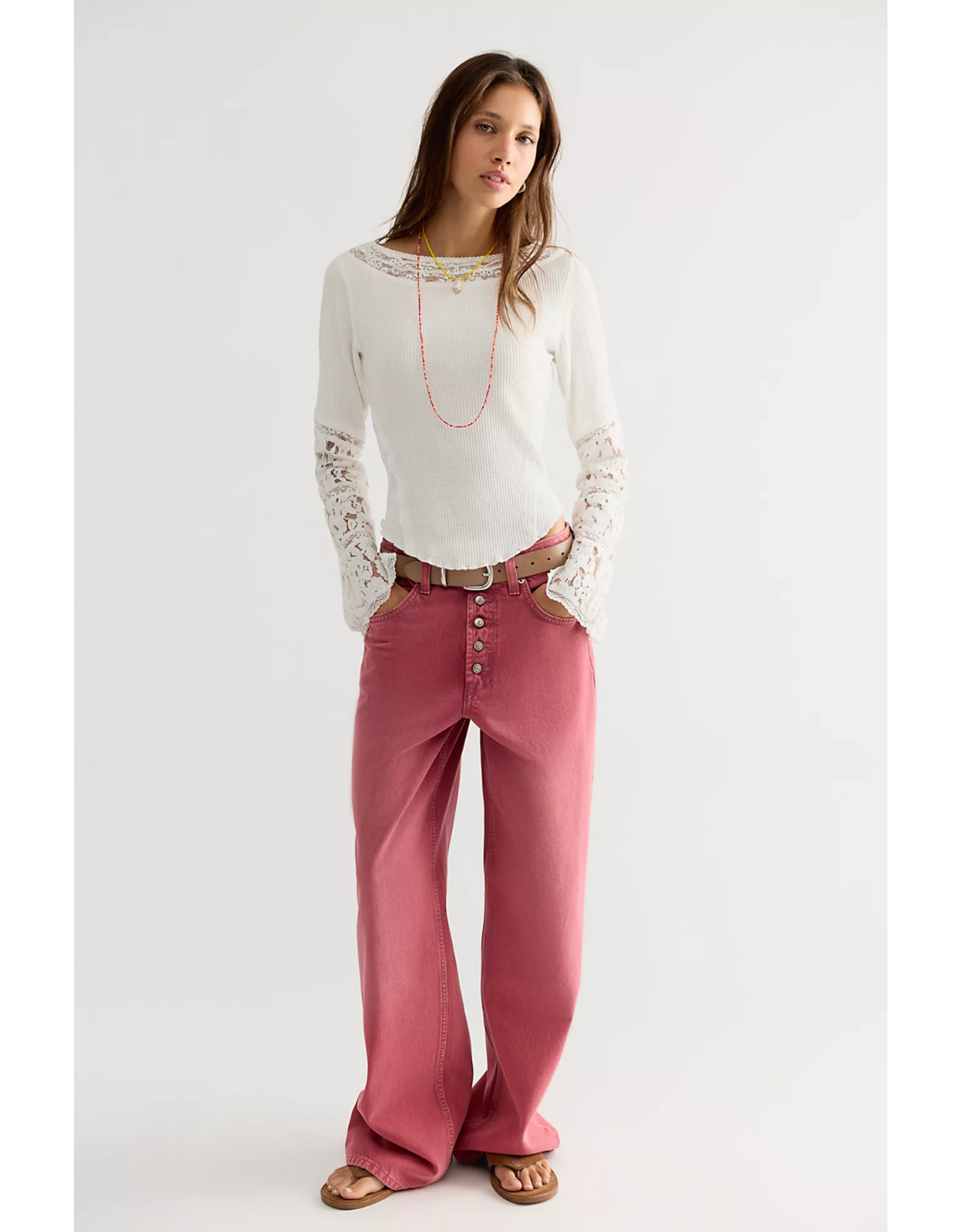 Free people Free People - Amber Lace Cuff Long Sleeve Top (White)