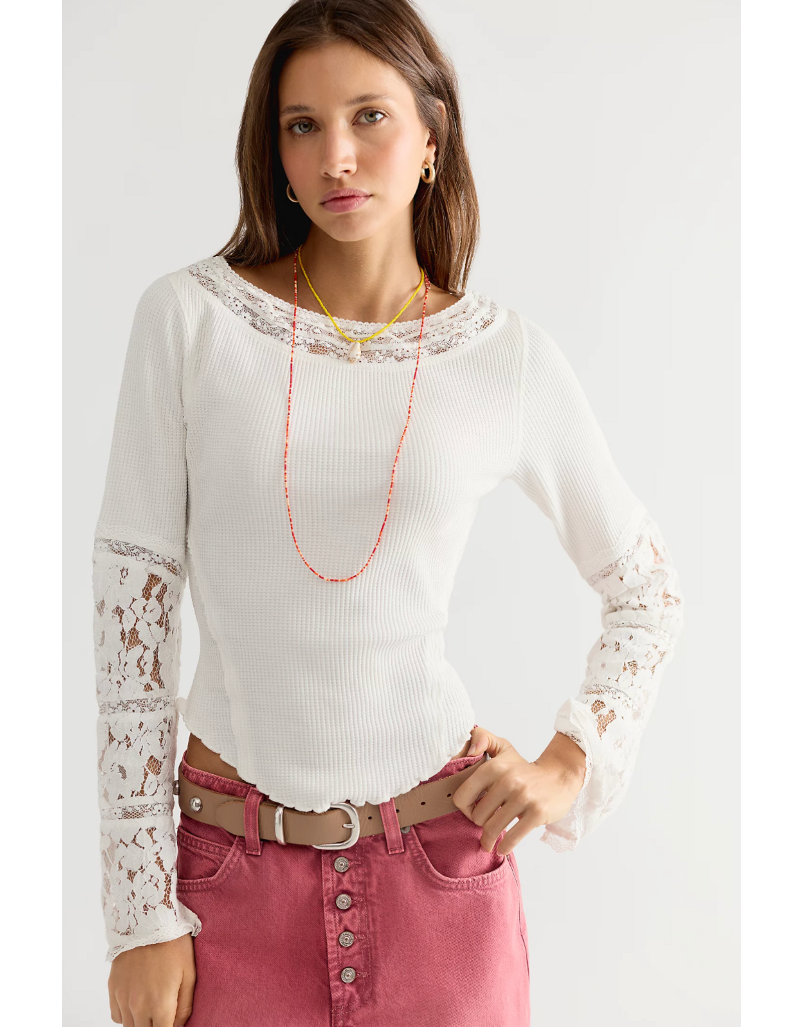 Free people Free People - Amber Lace Cuff Long Sleeve Top (White)