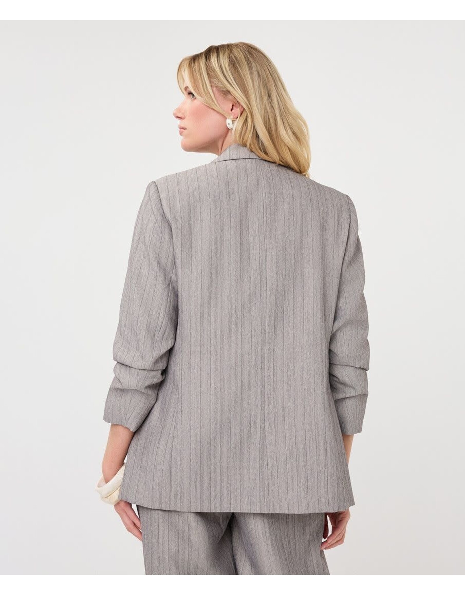 EsQualo EsQualo - 3/4 Sleeve Herringbone Blazer (Light Grey)