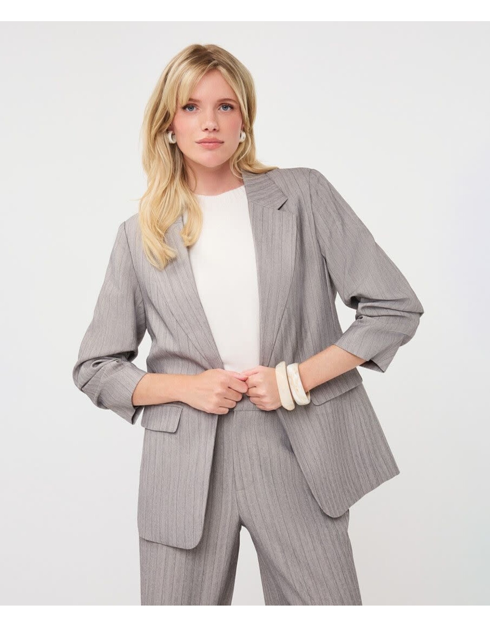 EsQualo EsQualo - 3/4 Sleeve Herringbone Blazer (Light Grey)