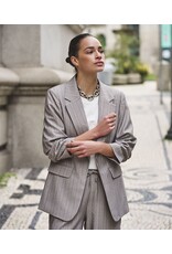EsQualo EsQualo - 3/4 Sleeve Herringbone Blazer (Light Grey)