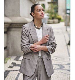 EsQualo EsQualo - 3/4 Sleeve Herringbone Blazer (Light Grey)