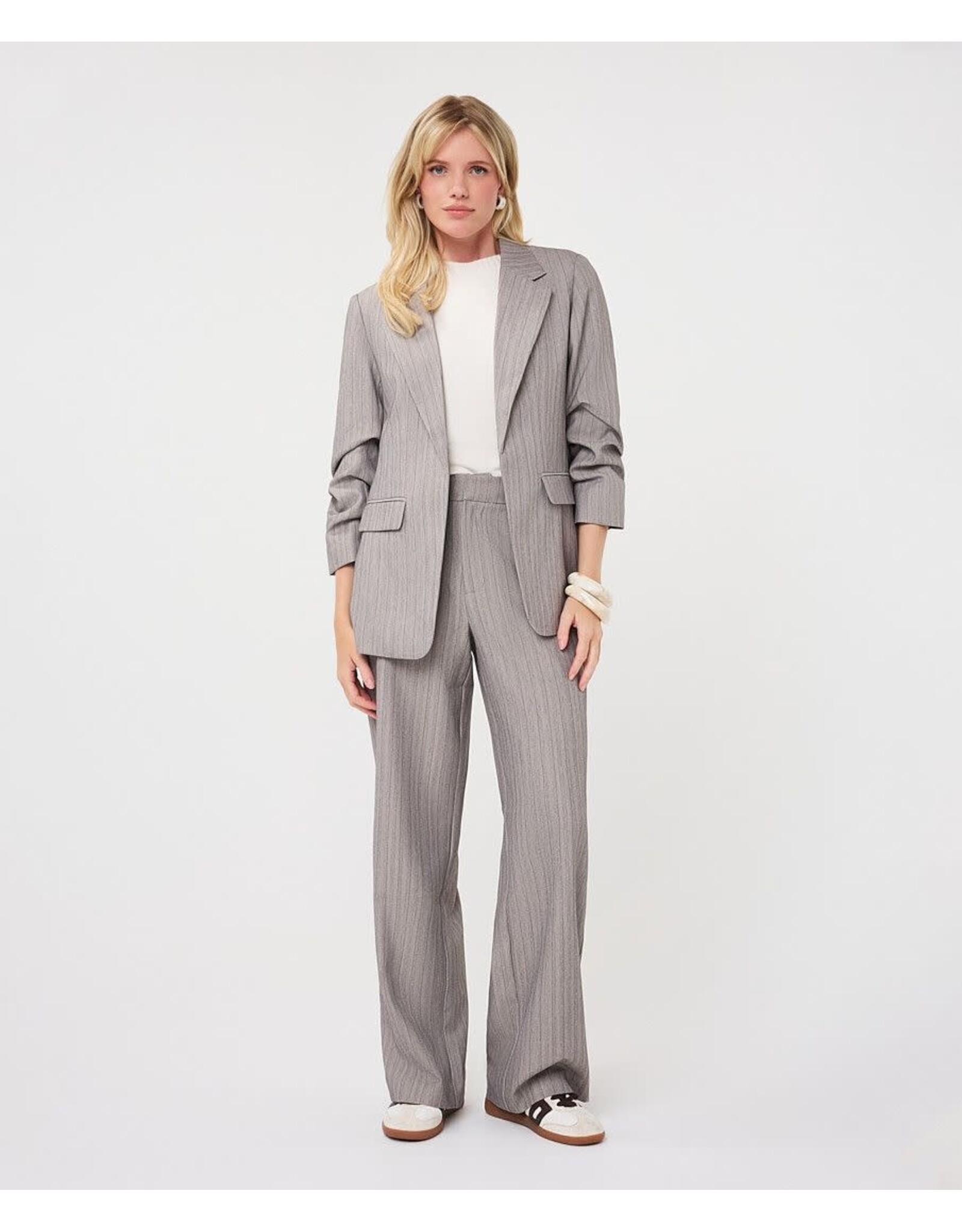 EsQualo EsQualo - 3/4 Sleeve Herringbone Blazer (Light Grey)